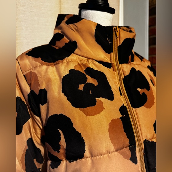 Mud Pie Tan and Black Leopard Print Puffer Jacket - Picture 2 of 5